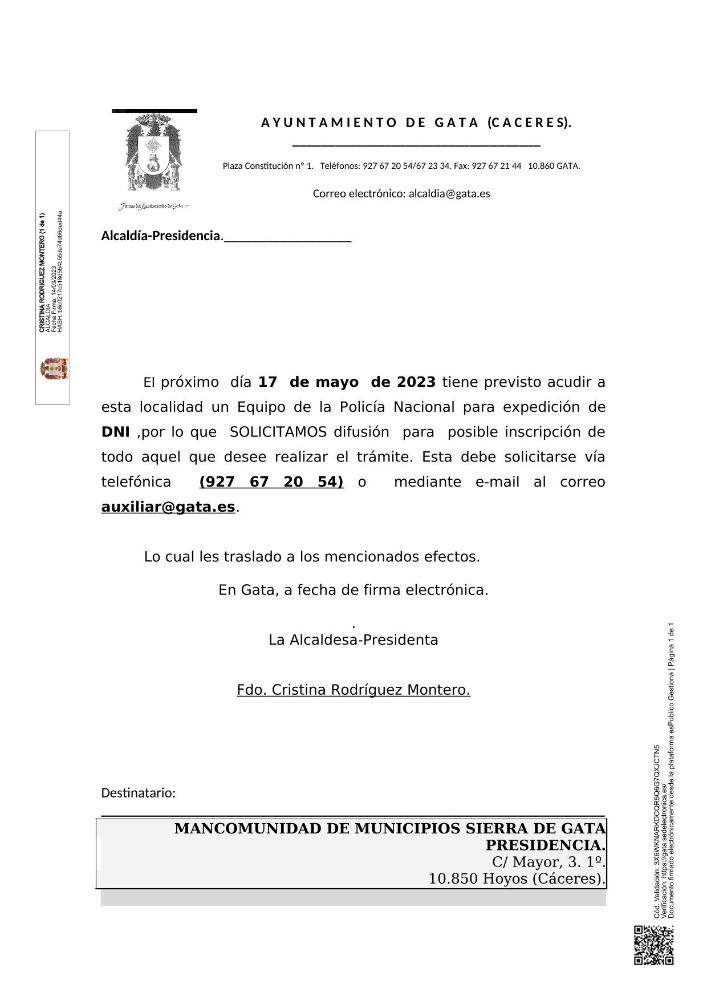 Imagen SOLICITUD INSCRIPCIÓN DNI EN GATA