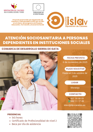 Imagen NUEVO PLAZO DE INSCRIPCIÓN PROYECTO ISLA V CURSO ATENCION SOCIOSANITARIA - MORALEJA : HASTA EL 10 DE OCTUBRE.