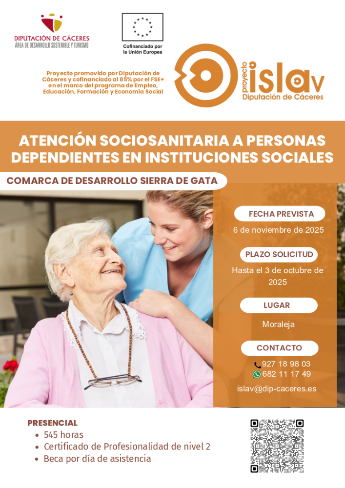 Imagen NUEVO PLAZO DE INSCRIPCIÓN PROYECTO ISLA V CURSO ATENCION SOCIOSANITARIA - MORALEJA : HASTA EL 10 DE OCTUBRE.