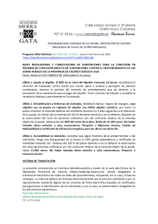 Imagen Resumen Ayudas más Vivienda de la Excma. Diputación de Cáceres