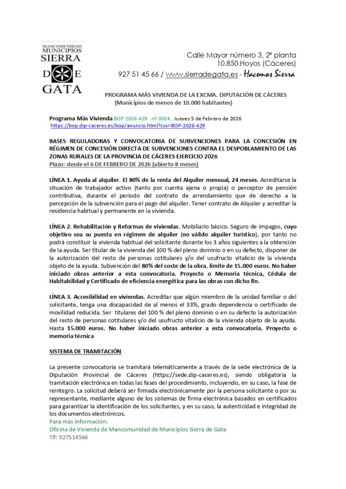 Imagen Resumen Ayudas más Vivienda de la Excma. Diputación de Cáceres